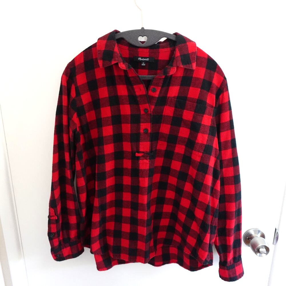 Madewell Flannel Popover Shirt in Buffalo Check Size M Cotton Casual Western